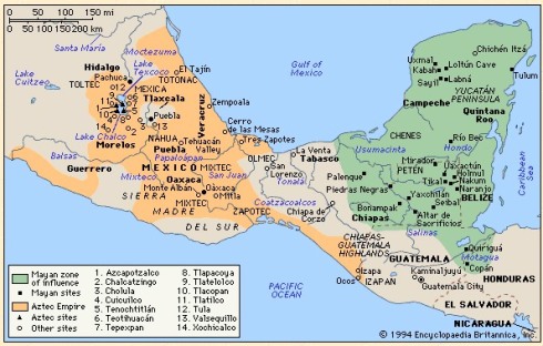 A map of the different cultures that inhabited Central America 